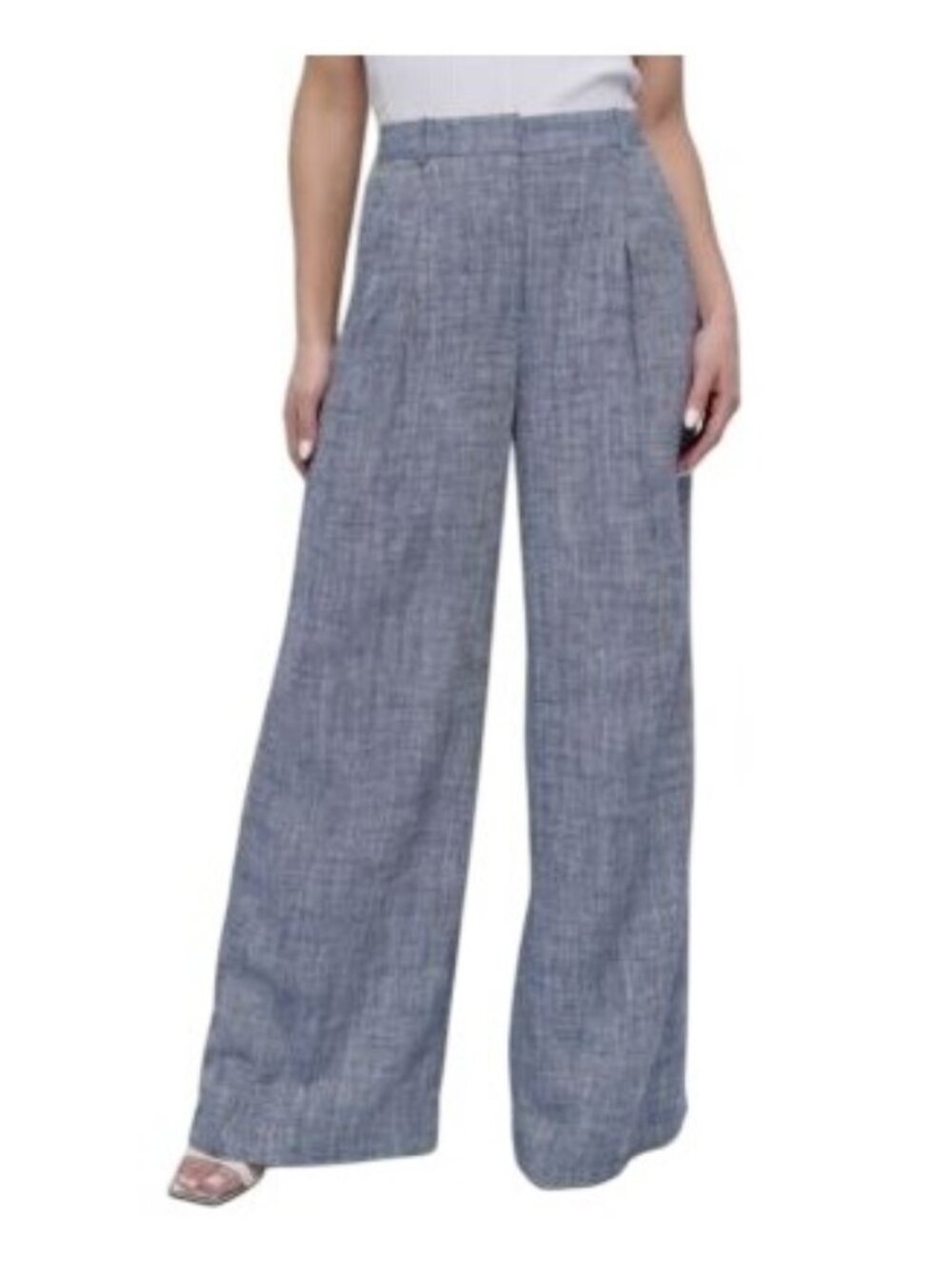 NWT DKNY Petite High Rise Wide Leg Herringbone Pants 12P MSRP $109